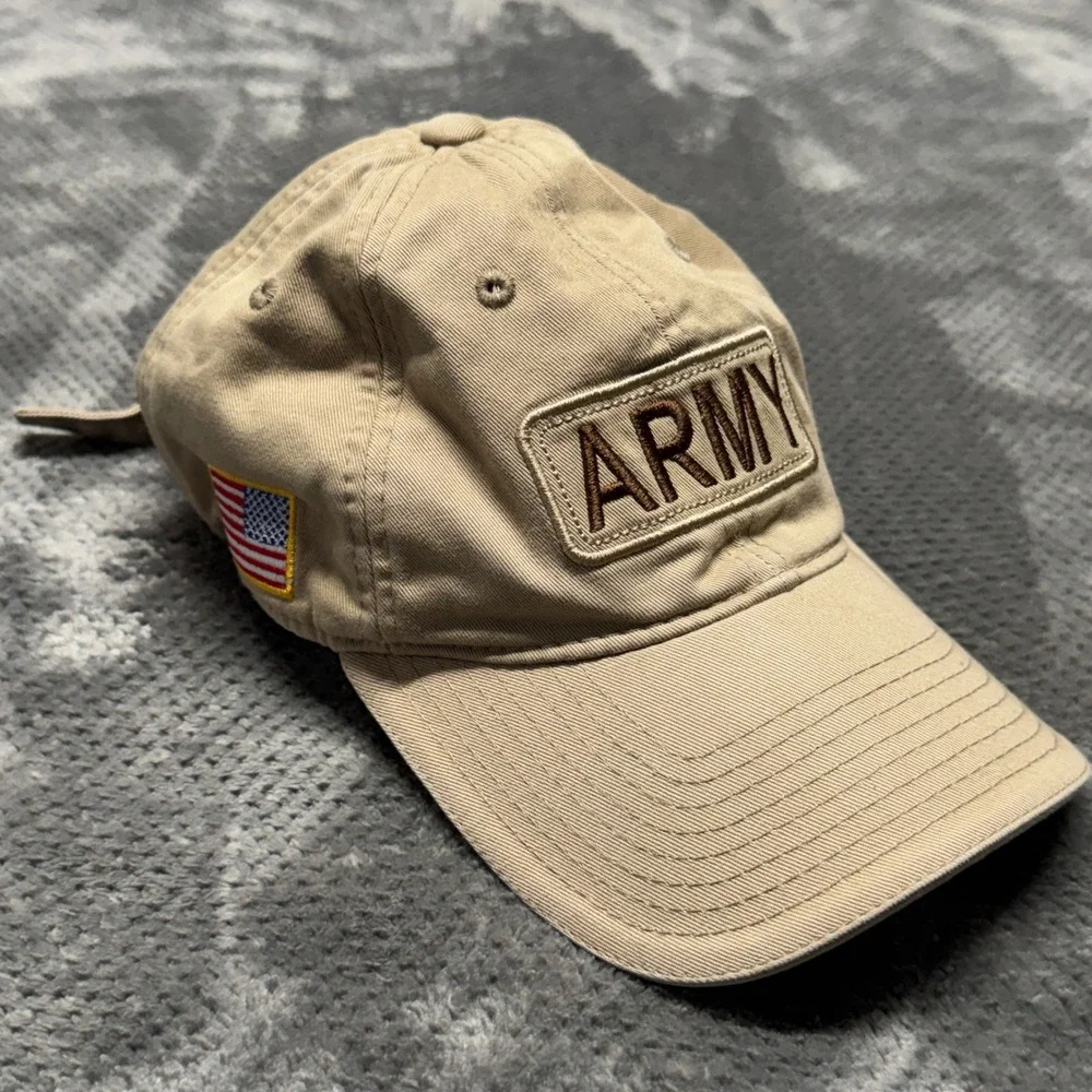 Rapid Dominance US Army Hat Khaki Tan Embroidered Patch American Flag Strapback